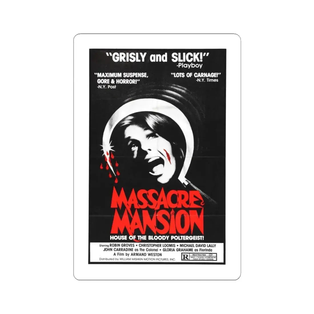 MASSACRE MANSION (THE NESTING) 1981 Movie Poster - STICKER Vinyl Kiss-Cut Decal 4 Inch White - The Sticker Space