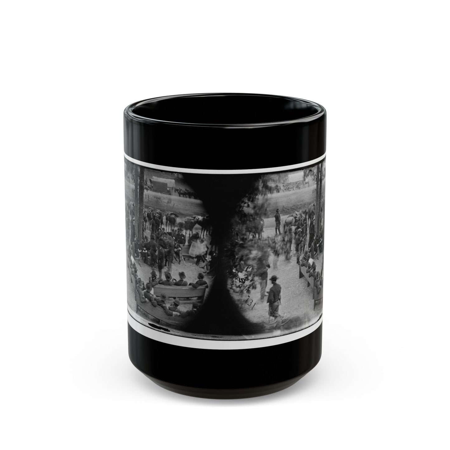 Massaponax Church, Va. Council Of War Gen. Ulysses S. Grant (Left End Of Bench Nearest Tree) Writing A Dispatch (U.S. Civil War) Black Coffee Mug-15oz-The Sticker Space