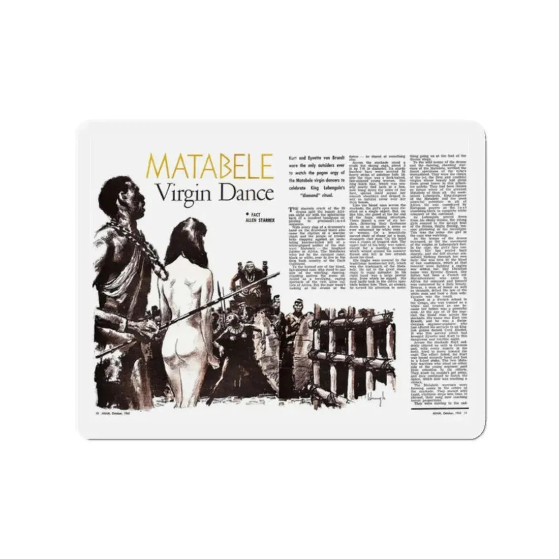 Matabele Virgin Dance, Adam magazine, October 1963 (Magazine Illustration) Refrigerator Magnet 2 Inch - The Sticker Space