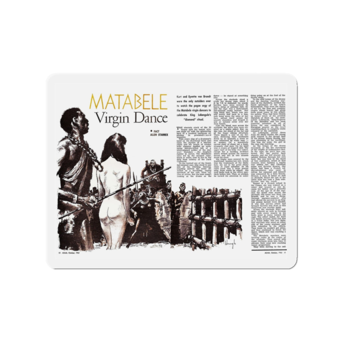 Matabele Virgin Dance, Adam magazine, October 1963 (Magazine Illustration) Refrigerator Magnet-2" x 2"-The Sticker Space