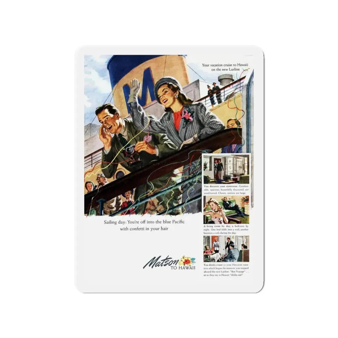 Matson Lines ad, Cosmopolitan, September 1948 (Magazine Illustration) Refrigerator Magnet 3 Inch - The Sticker Space