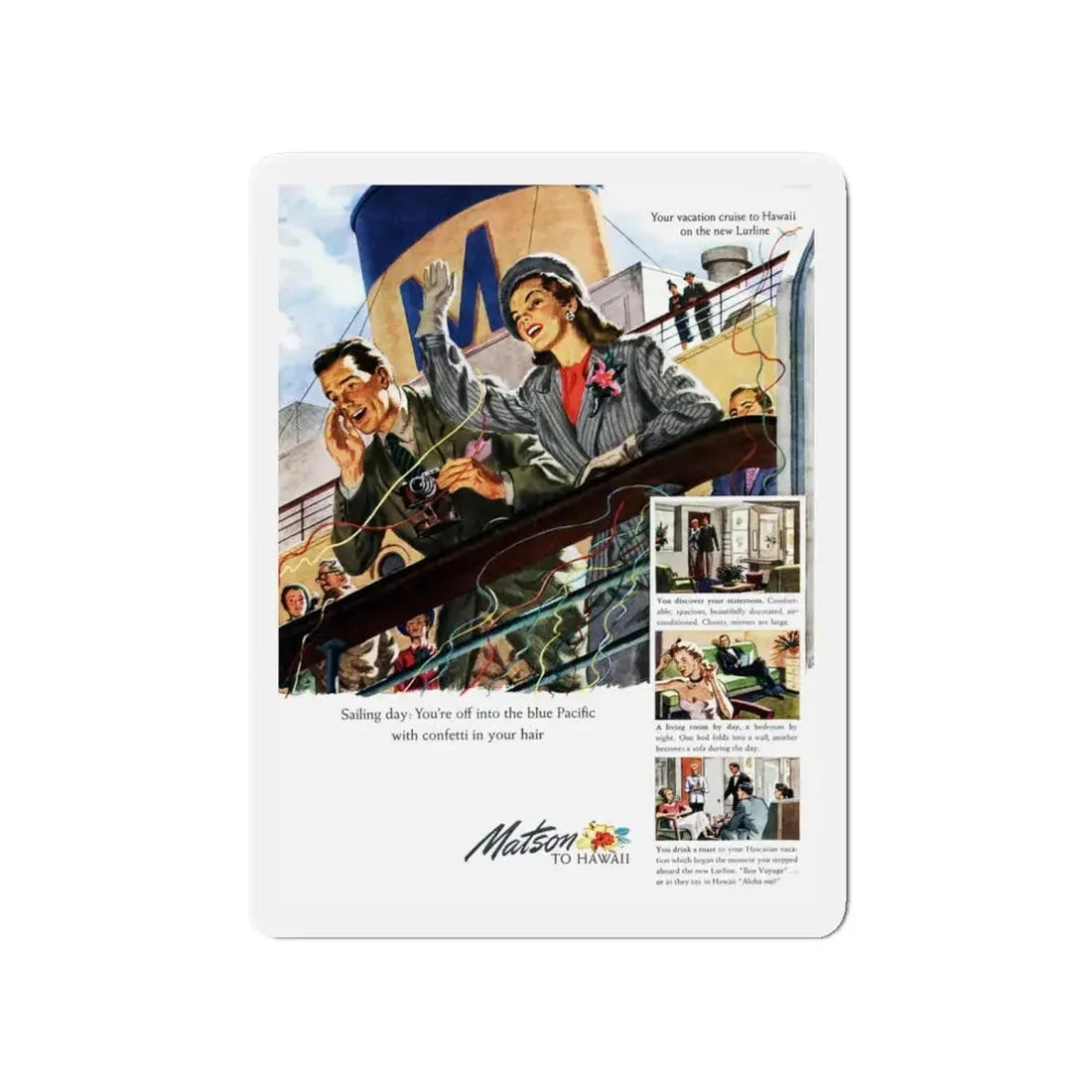 Matson Lines ad, Cosmopolitan, September 1948 (Magazine Illustration) Refrigerator Magnet 4 Inch - The Sticker Space