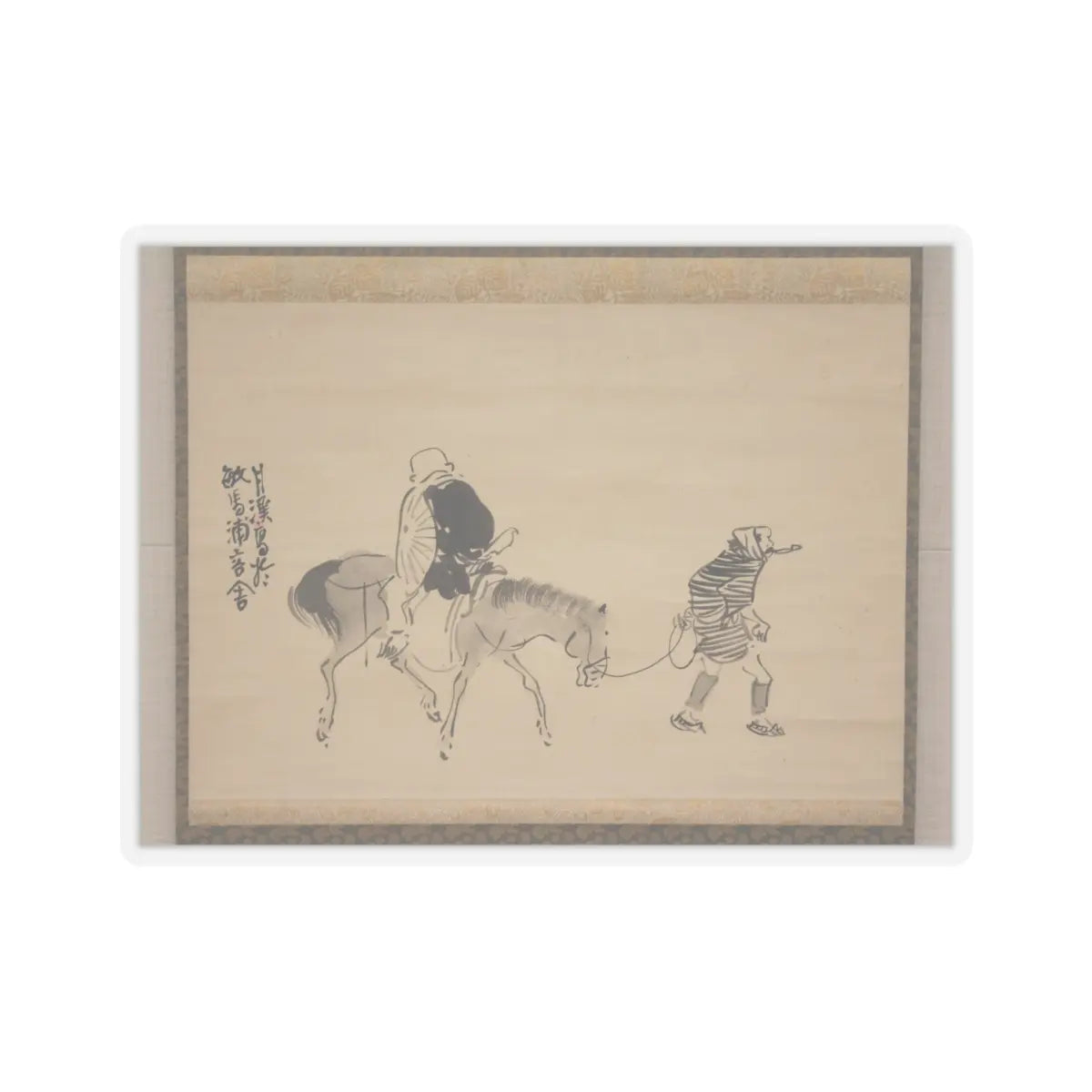 Matsumura Goshun - Monk Renshō Riding His Horse Backwards - after 1782, ca. 1784 v1 - STICKER Vinyl Kiss-Cut Decal
