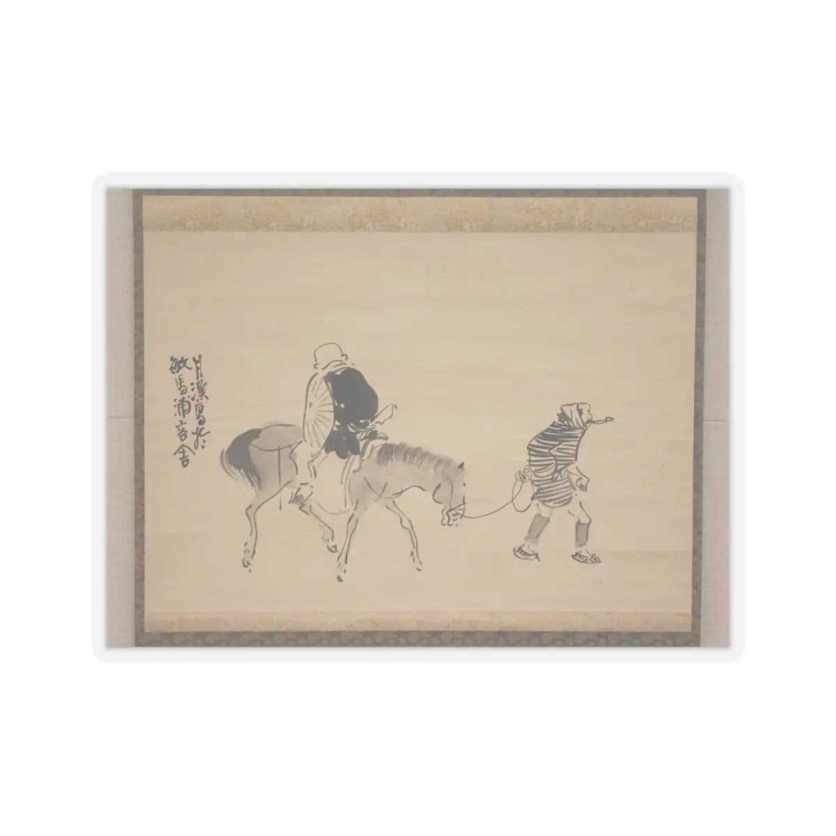 Matsumura Goshun - Monk Renshō Riding His Horse Backwards - after 1782, ca. 1784 v1 - STICKER Vinyl Kiss-Cut Decal