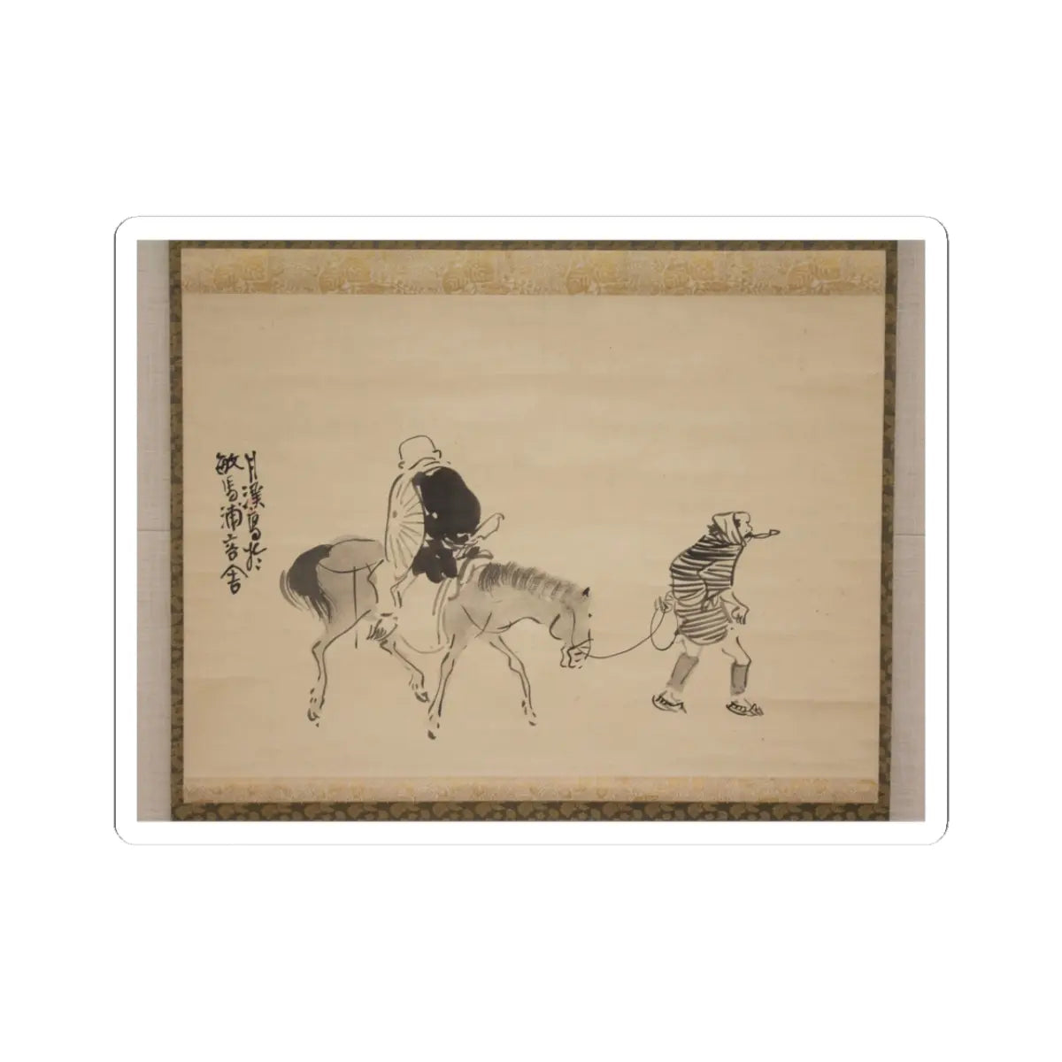 Matsumura Goshun - Monk Renshō Riding His Horse Backwards - after 1782, ca. 1784 v1 - STICKER Vinyl Kiss-Cut Decal
