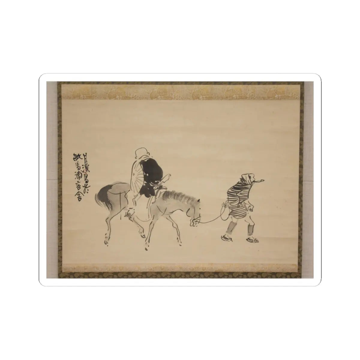 Matsumura Goshun - Monk Renshō Riding His Horse Backwards - after 1782, ca. 1784 v1 - STICKER Vinyl Kiss-Cut Decal