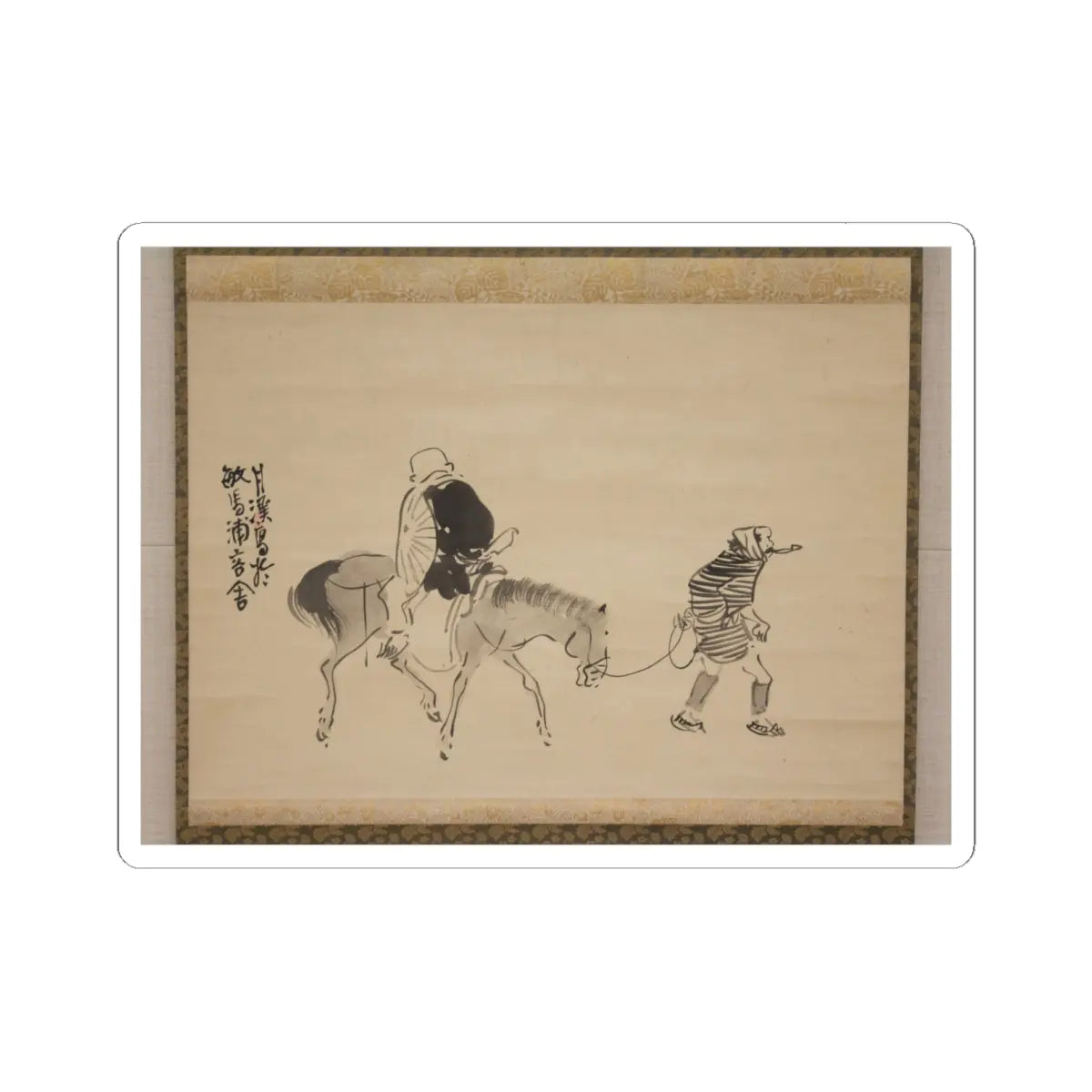 Matsumura Goshun - Monk Renshō Riding His Horse Backwards - after 1782, ca. 1784 v1 - STICKER Vinyl Kiss-Cut Decal