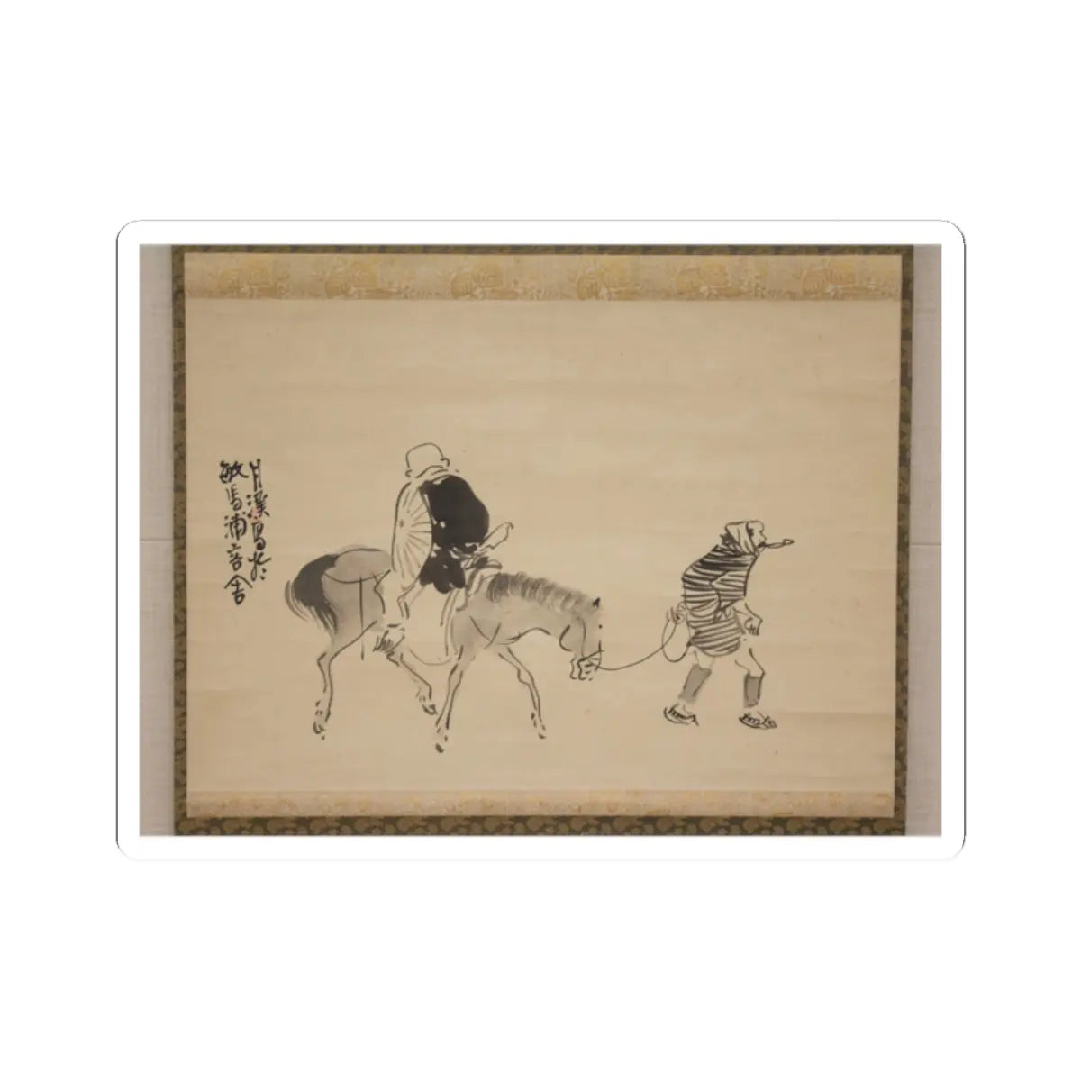Matsumura Goshun - Monk Renshō Riding His Horse Backwards - after 1782, ca. 1784 v1 - STICKER Vinyl Kiss-Cut Decal