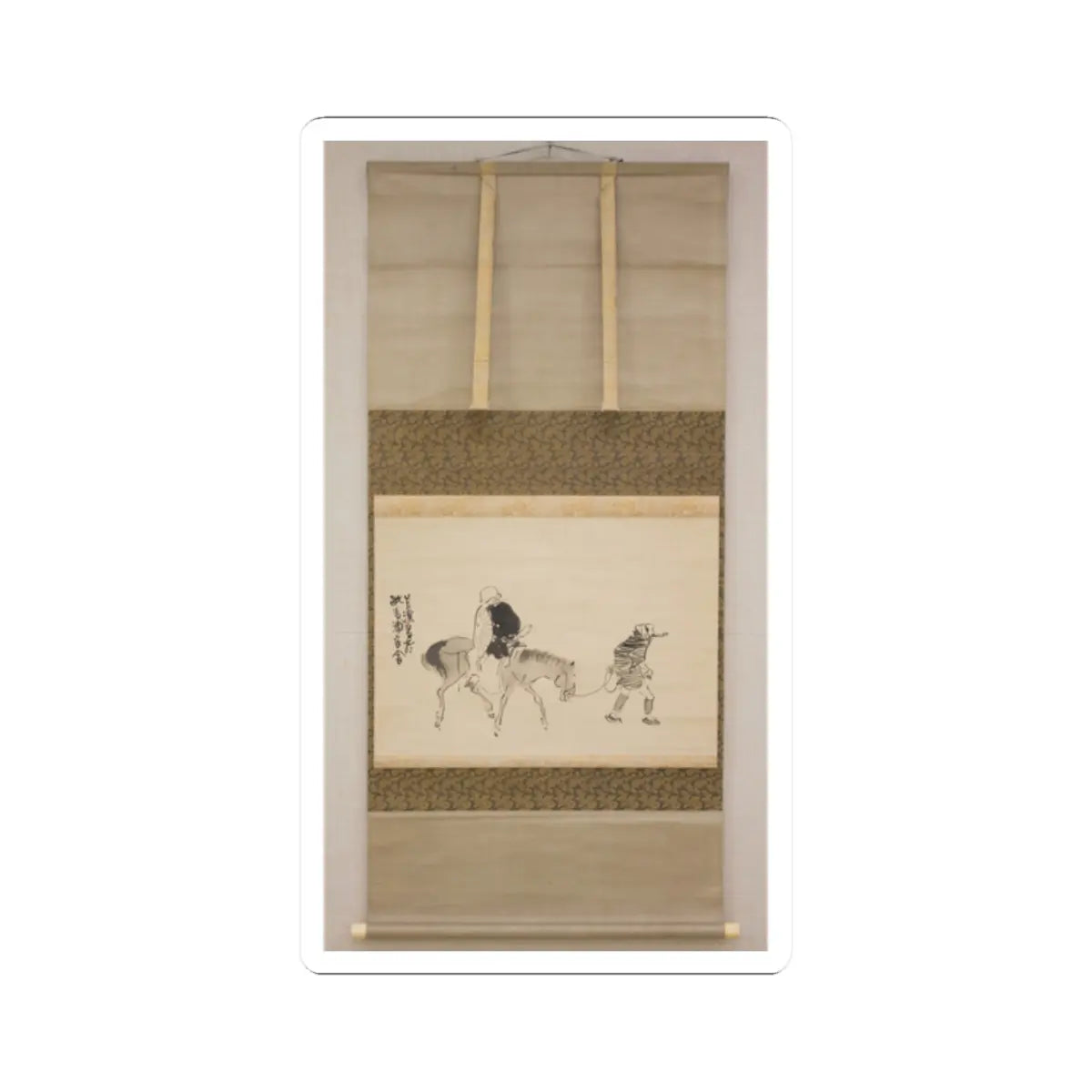 Matsumura Goshun - Monk Renshō Riding His Horse Backwards - after 1782, ca. 1784 v3 - STICKER Vinyl Kiss-Cut Decal