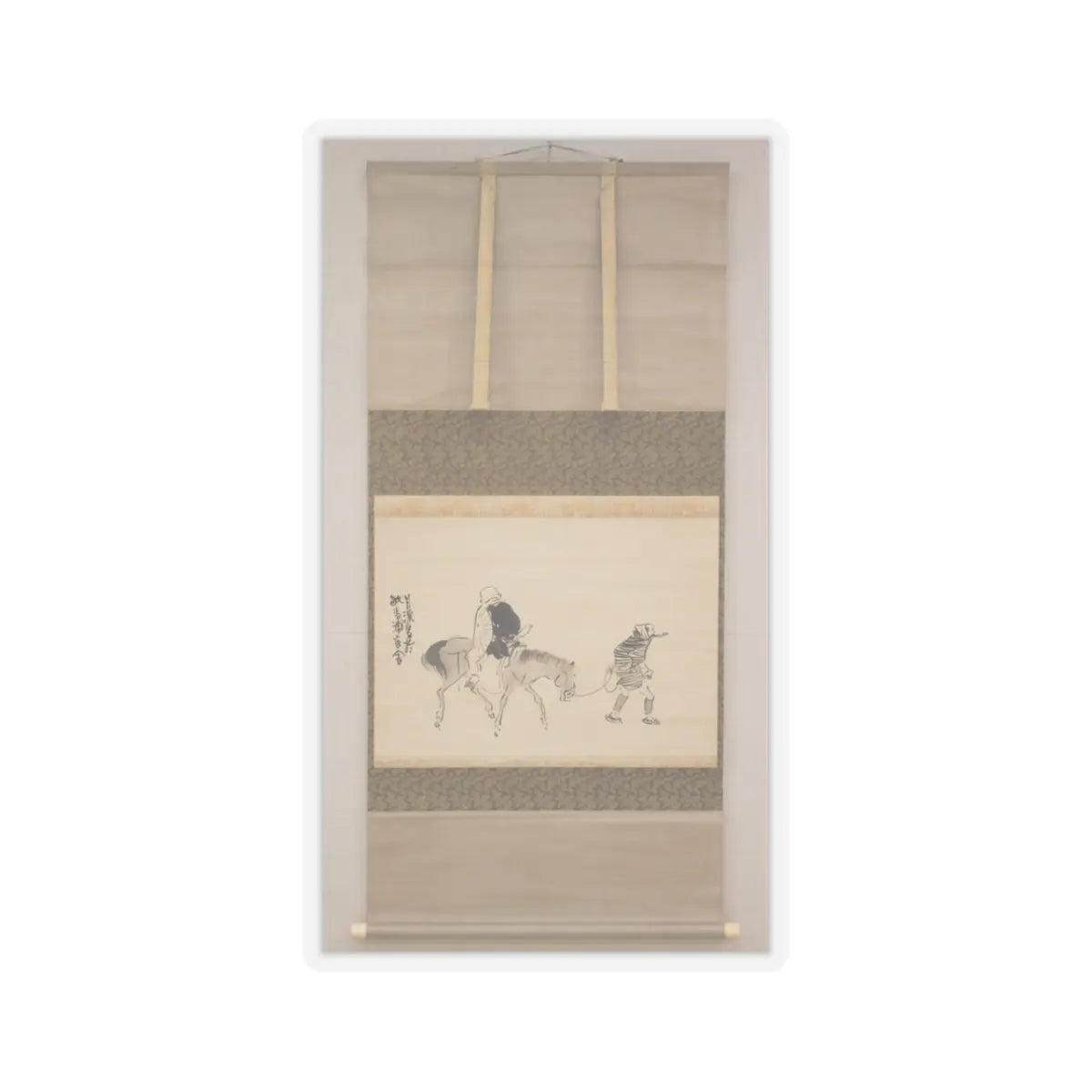 Matsumura Goshun - Monk Renshō Riding His Horse Backwards - after 1782, ca. 1784 v3 - STICKER Vinyl Kiss-Cut Decal