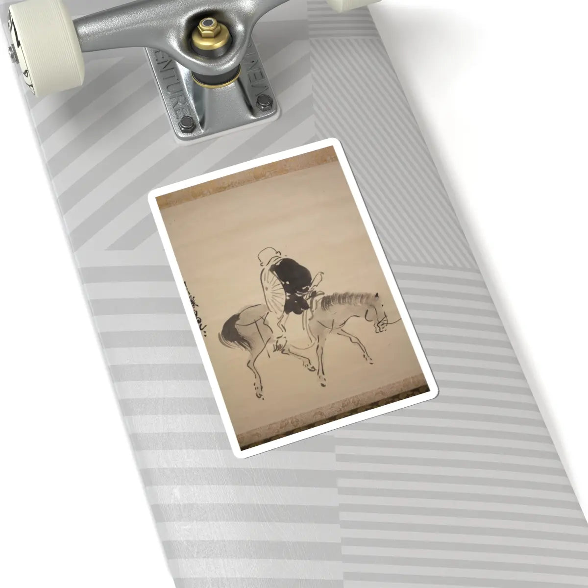 Matsumura Goshun - Monk Renshō Riding His Horse Backwards - after 1782, ca. 1784 v6 - STICKER Vinyl Kiss-Cut Decal