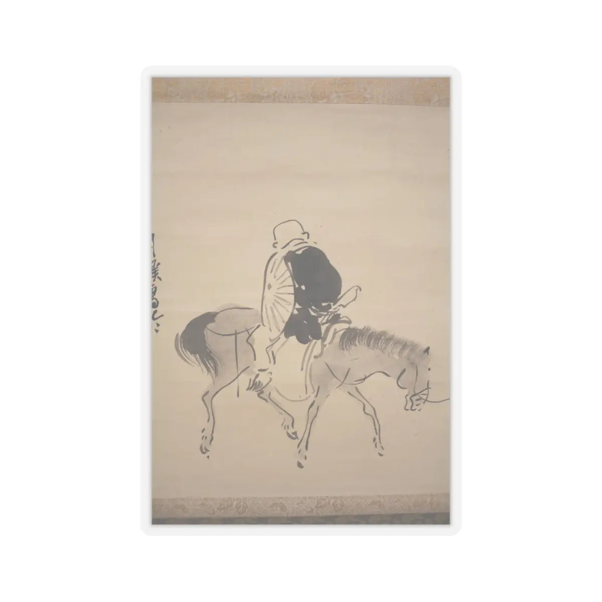 Matsumura Goshun - Monk Renshō Riding His Horse Backwards - after 1782, ca. 1784 v6 - STICKER Vinyl Kiss-Cut Decal