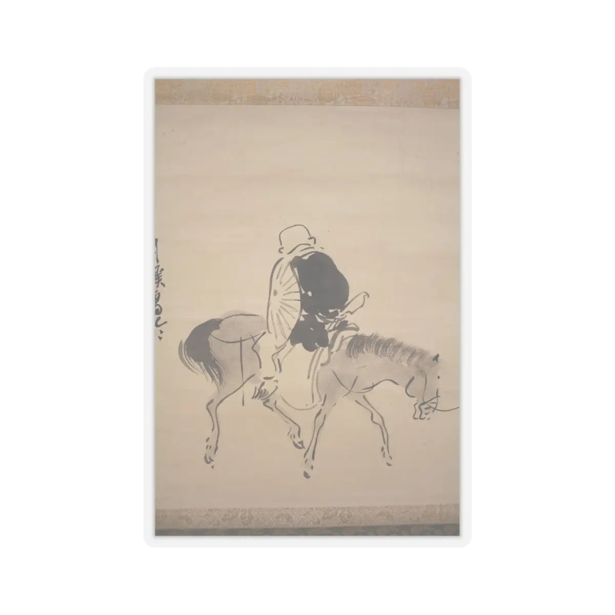 Matsumura Goshun - Monk Renshō Riding His Horse Backwards - after 1782, ca. 1784 v6 - STICKER Vinyl Kiss-Cut Decal