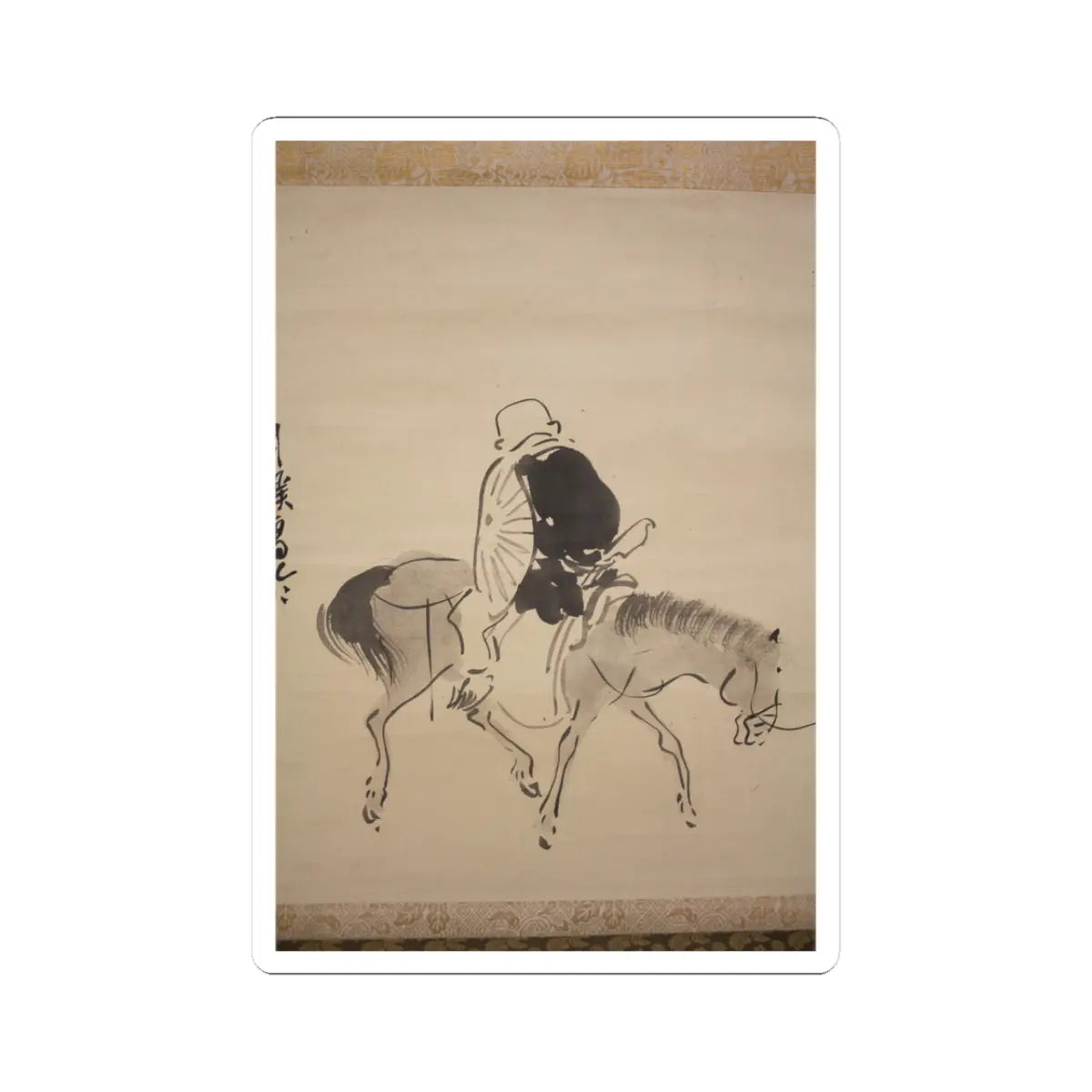 Matsumura Goshun - Monk Renshō Riding His Horse Backwards - after 1782, ca. 1784 v6 - STICKER Vinyl Kiss-Cut Decal