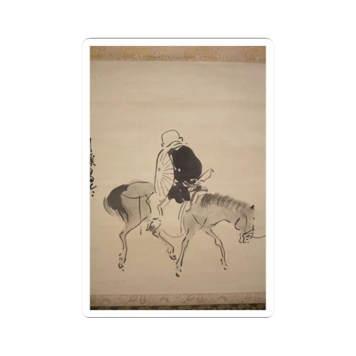 Matsumura Goshun - Monk Renshō Riding His Horse Backwards - after 1782, ca. 1784 v6 - STICKER Vinyl Kiss-Cut Decal