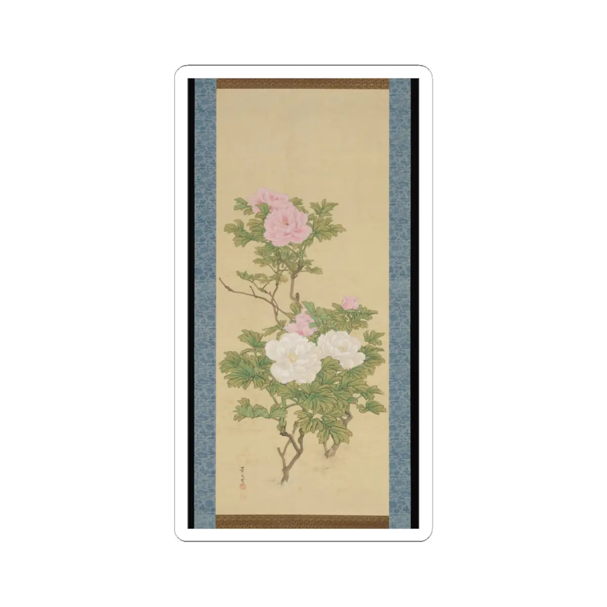 Matsumura Keibun - Tree Peonies and Chinese Poem on Peonies - ca. 1830s v5 - STICKER Vinyl Kiss-Cut Decal