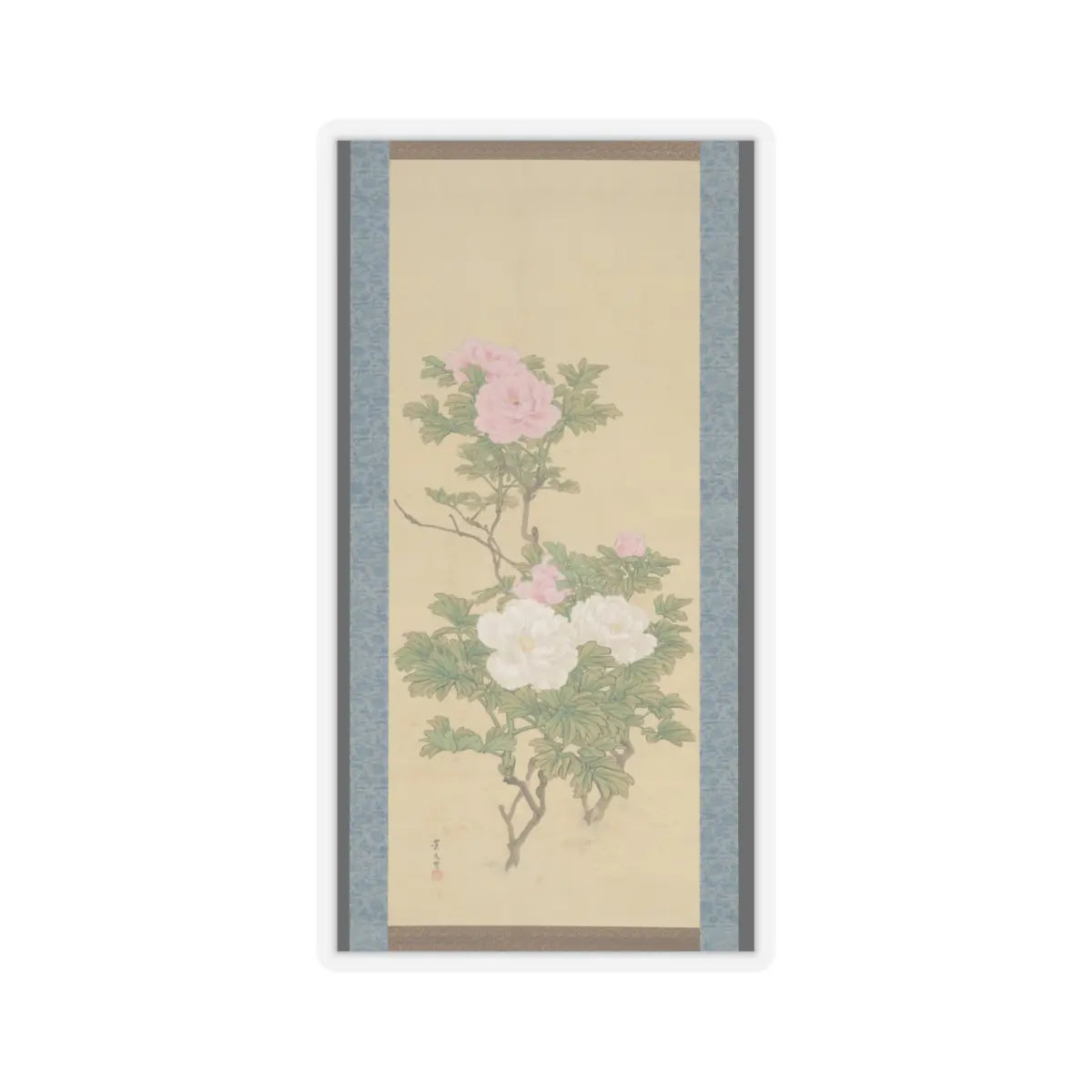 Matsumura Keibun - Tree Peonies and Chinese Poem on Peonies - ca. 1830s v5 - STICKER Vinyl Kiss-Cut Decal