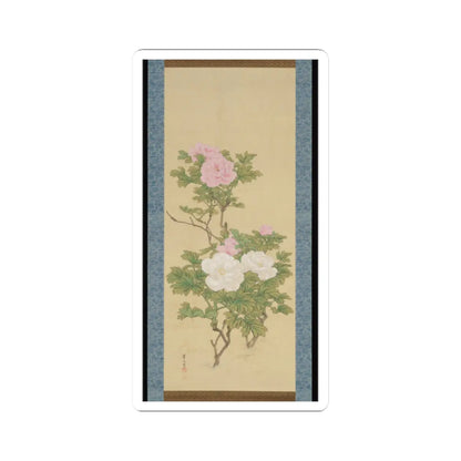 Matsumura Keibun - Tree Peonies and Chinese Poem on Peonies - ca. 1830s v5 - STICKER Vinyl Kiss-Cut Decal