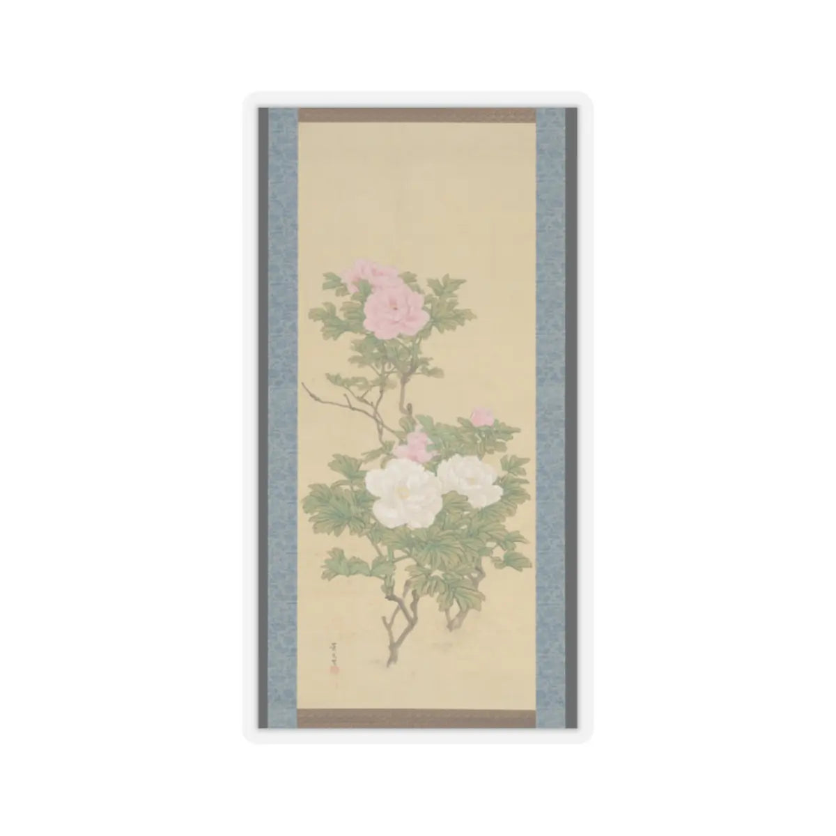Matsumura Keibun - Tree Peonies and Chinese Poem on Peonies - ca. 1830s v5 - STICKER Vinyl Kiss-Cut Decal