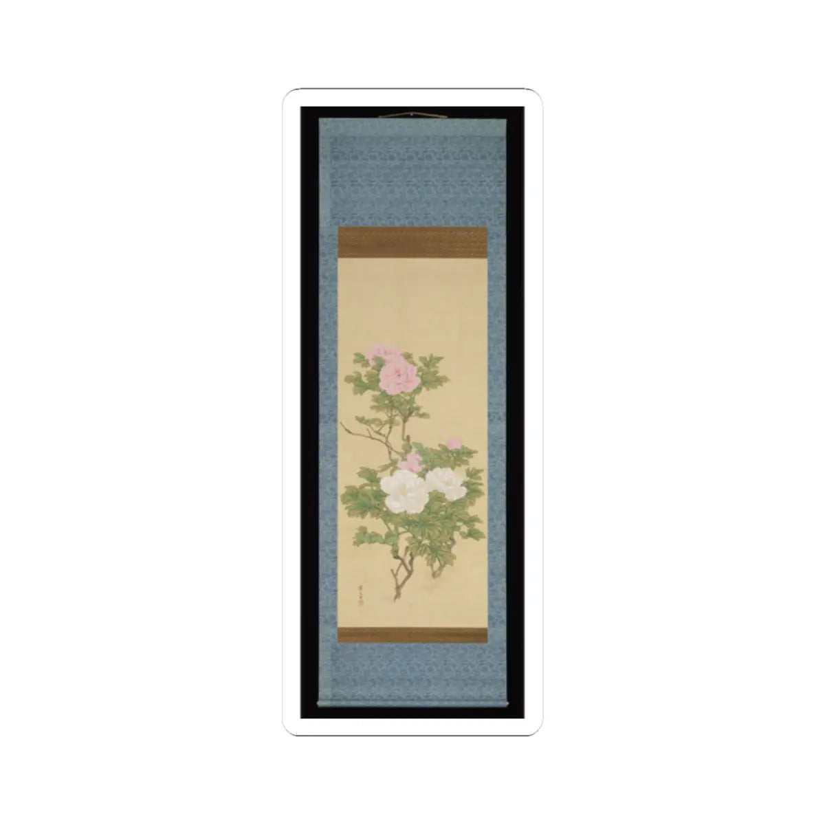 Matsumura Keibun - Tree Peonies and Chinese Poem on Peonies - ca. 1830s v6 - STICKER Vinyl Kiss-Cut Decal