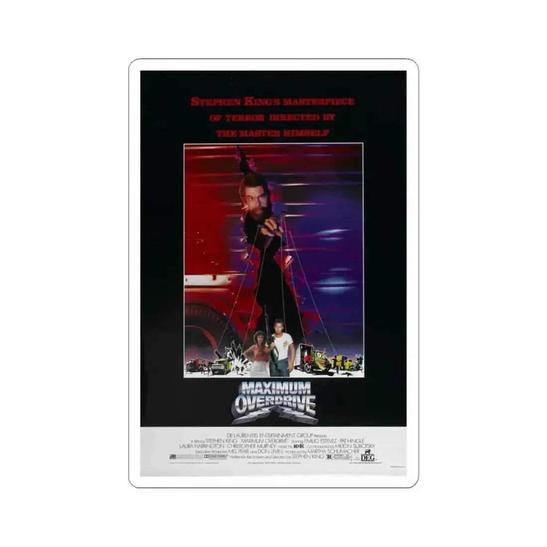 MAXIMUM OVERDRIVE 1986 Movie Poster - STICKER Vinyl Kiss-Cut Decal 3 Inch White - The Sticker Space