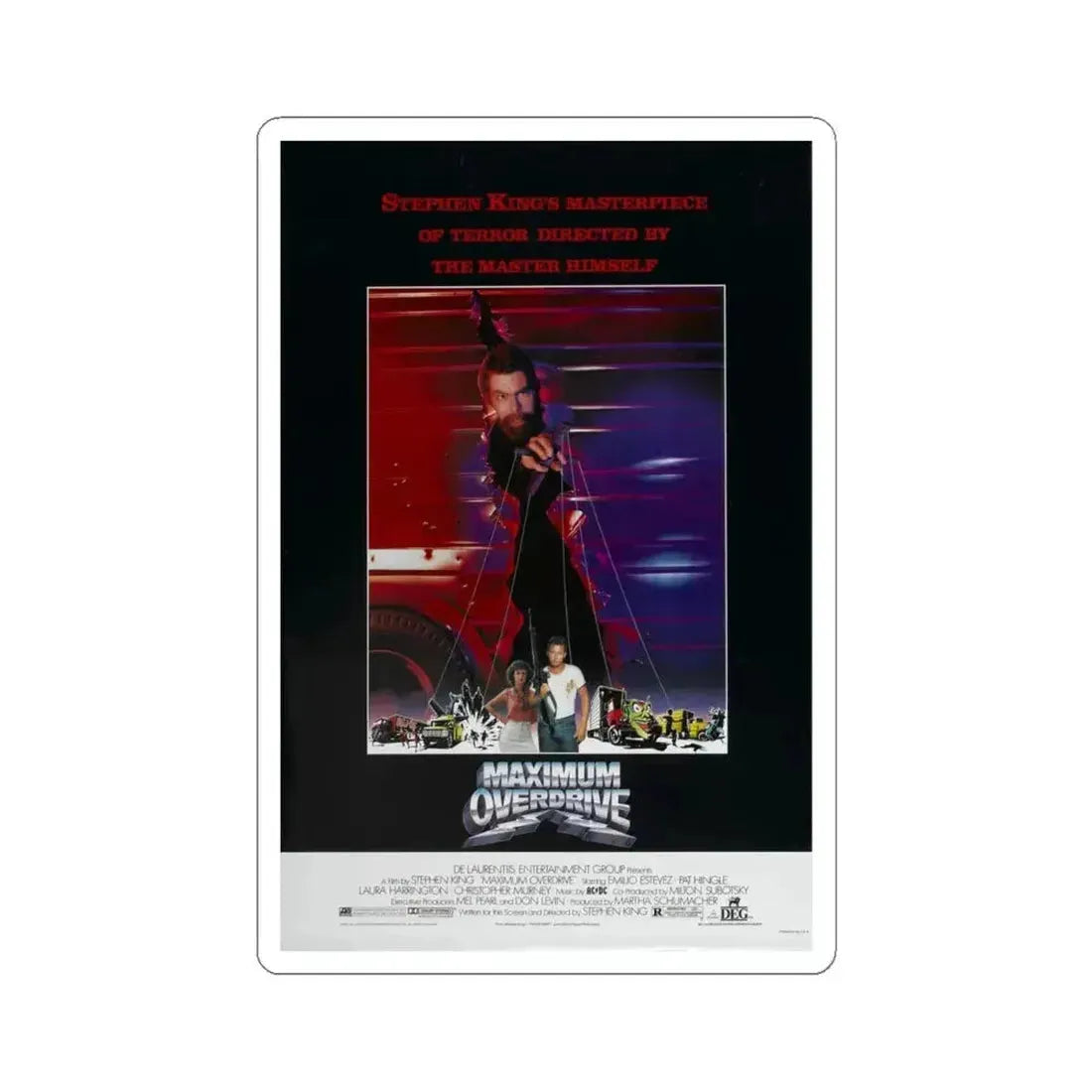 MAXIMUM OVERDRIVE 1986 Movie Poster - STICKER Vinyl Kiss-Cut Decal 4 Inch White - The Sticker Space