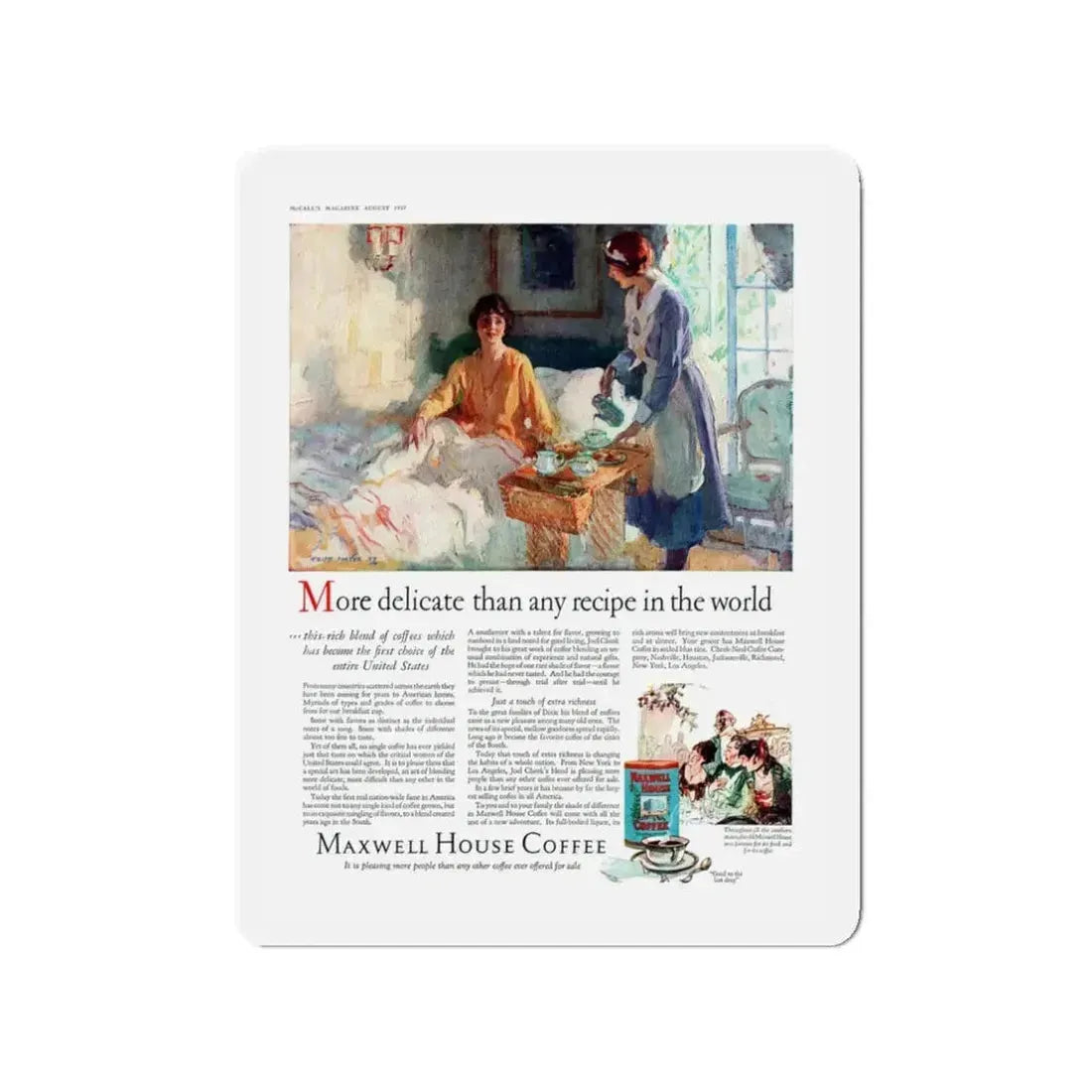 Maxwell House Coffee ad, McCall's, August 1927 (Magazine Illustration) Refrigerator Magnet 3 Inch - The Sticker Space