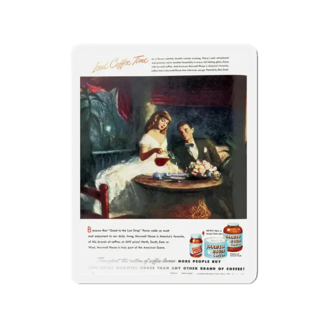 Maxwell House Coffee ad, Woman's Day, August 1948 (Magazine Illustration) Refrigerator Magnet 2 Inch - The Sticker Space