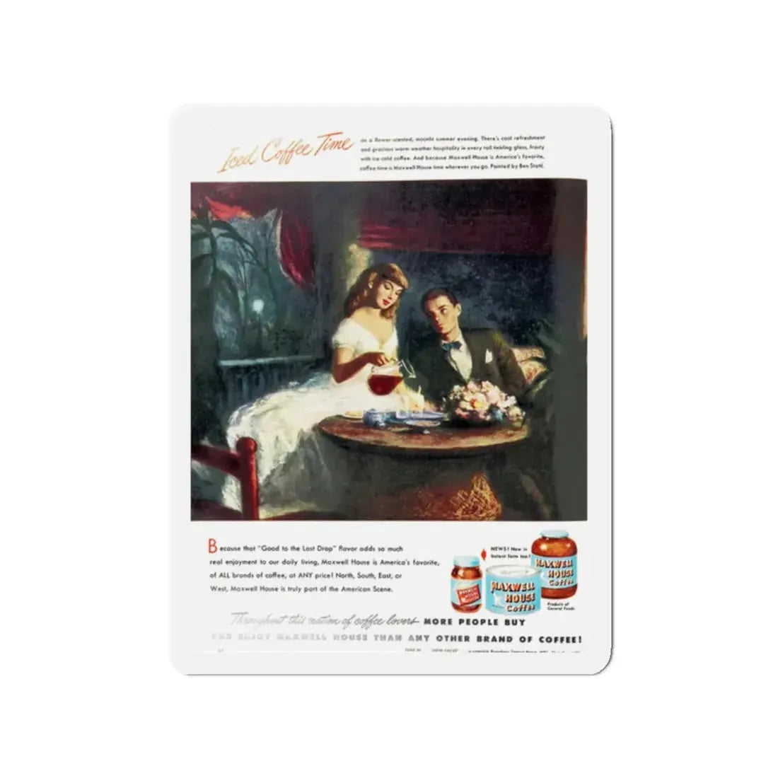 Maxwell House Coffee ad, Woman's Day, August 1948 (Magazine Illustration) Refrigerator Magnet - The Sticker Space