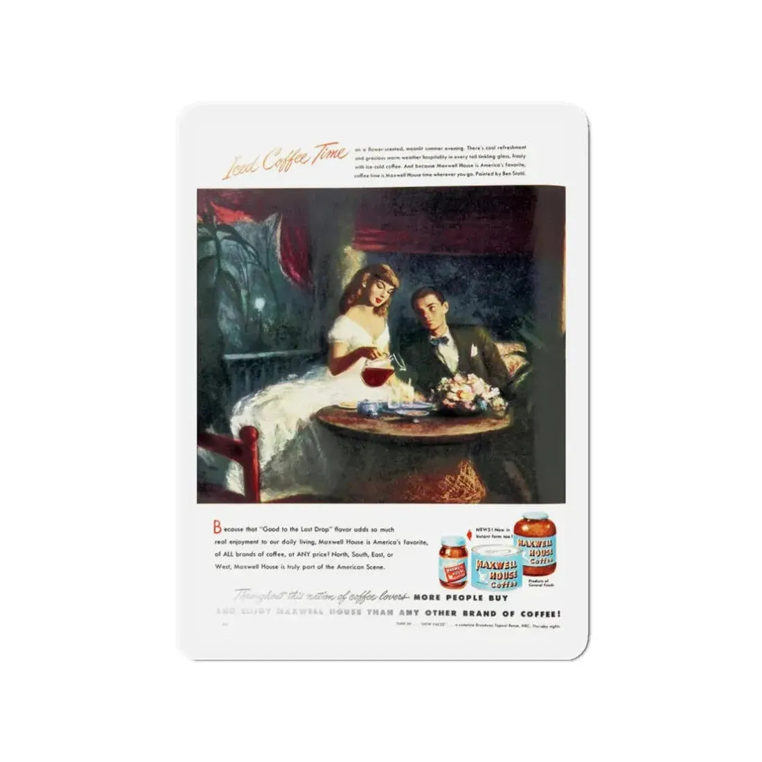 Maxwell House Coffee ad, Woman's Day, August 1948 (Magazine Illustration) Refrigerator Magnet - The Sticker Space