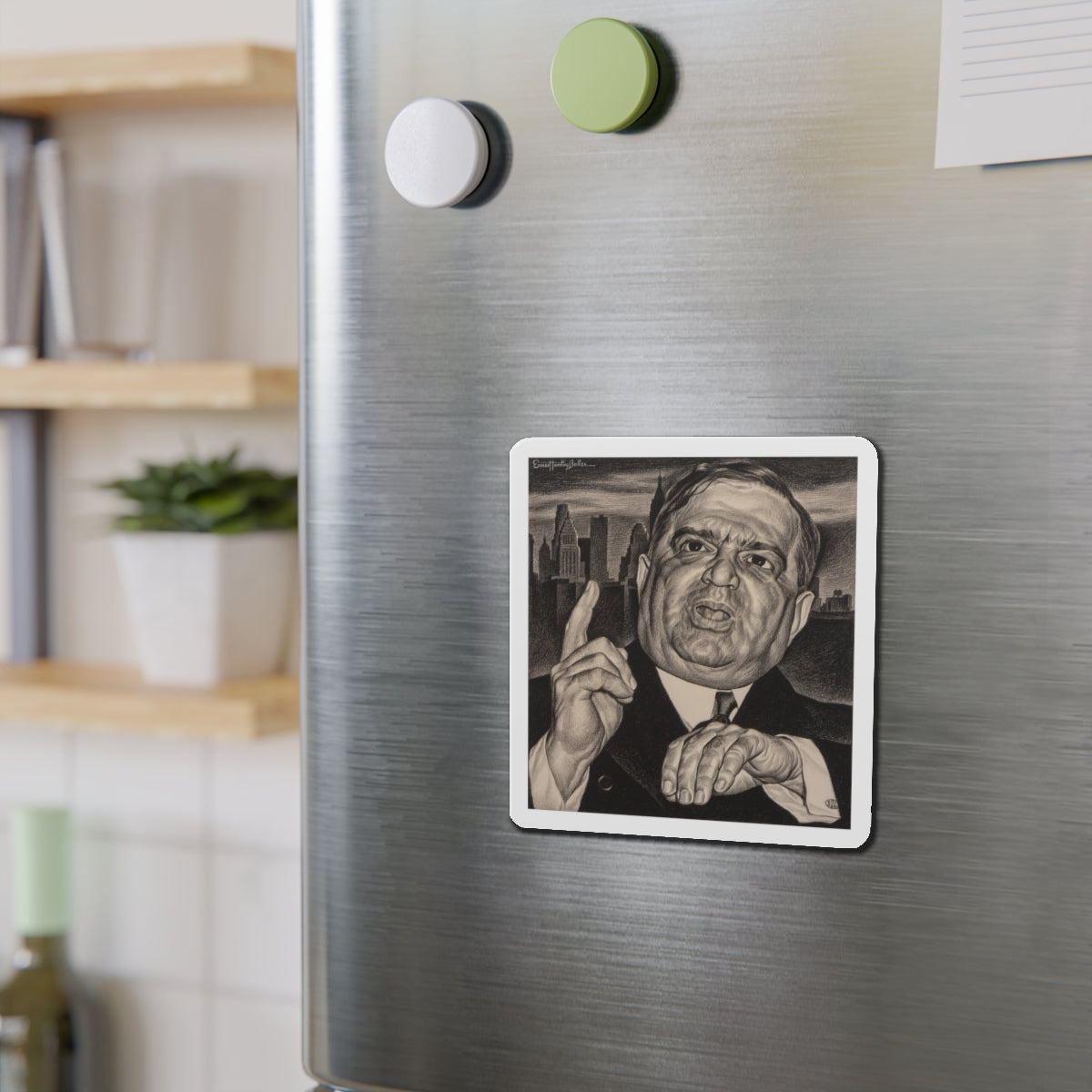 Mayor Fiorello LaGuardia (Magazine Illustration) Refrigerator Magnet-The Sticker Space