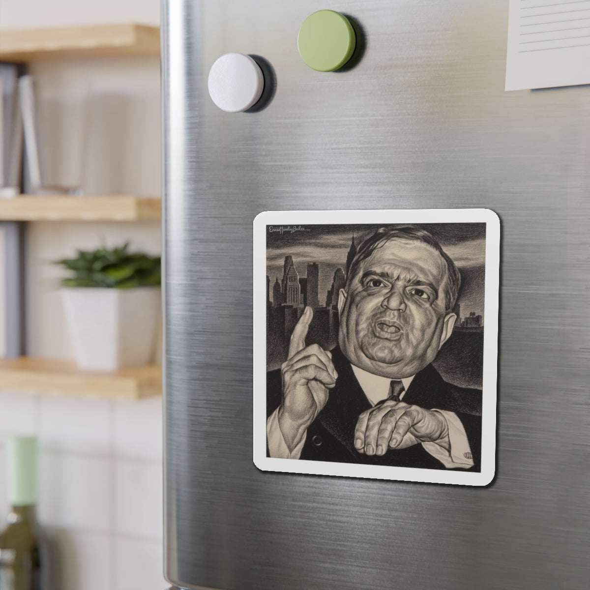 Mayor Fiorello LaGuardia (Magazine Illustration) Refrigerator Magnet-The Sticker Space