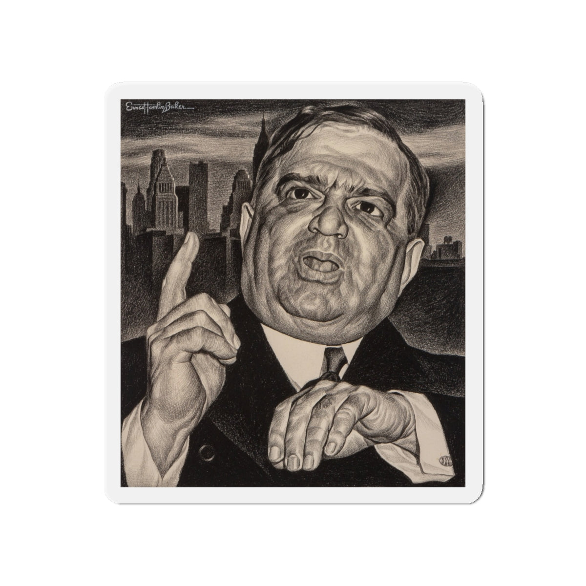 Mayor Fiorello LaGuardia (Magazine Illustration) Refrigerator Magnet-4" x 4"-The Sticker Space