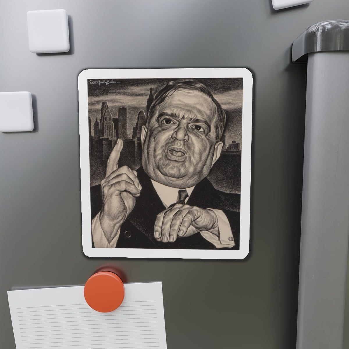 Mayor Fiorello LaGuardia (Magazine Illustration) Refrigerator Magnet-The Sticker Space