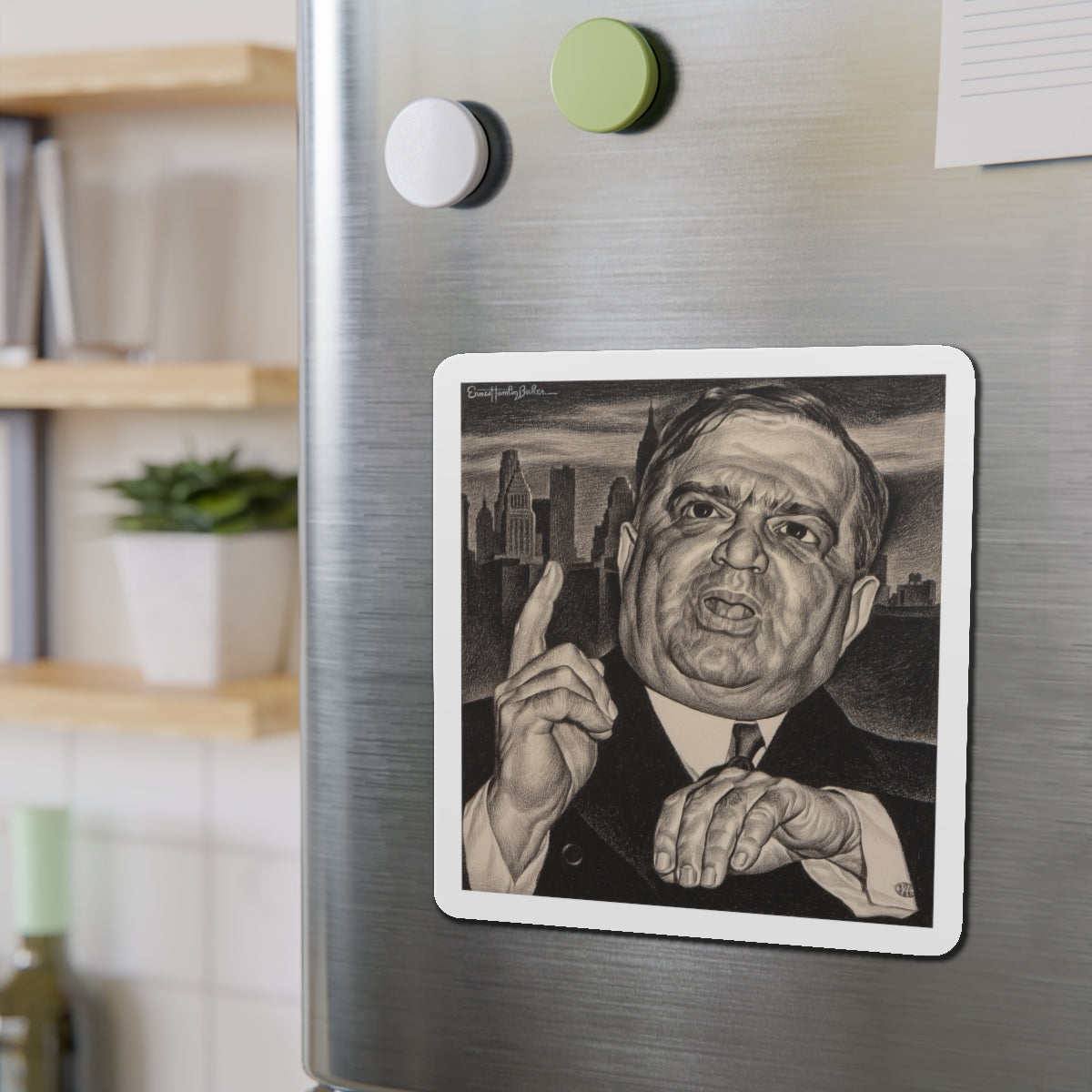 Mayor Fiorello LaGuardia (Magazine Illustration) Refrigerator Magnet-The Sticker Space