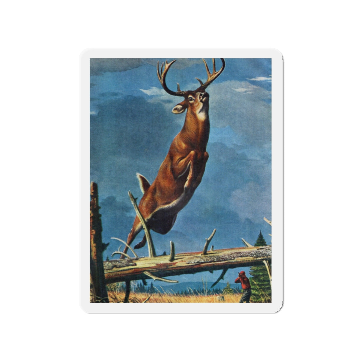 Meat - or Trophy, Argosy, October 1955 (Magazine Illustration) Refrigerator Magnet-2" x 2"-The Sticker Space