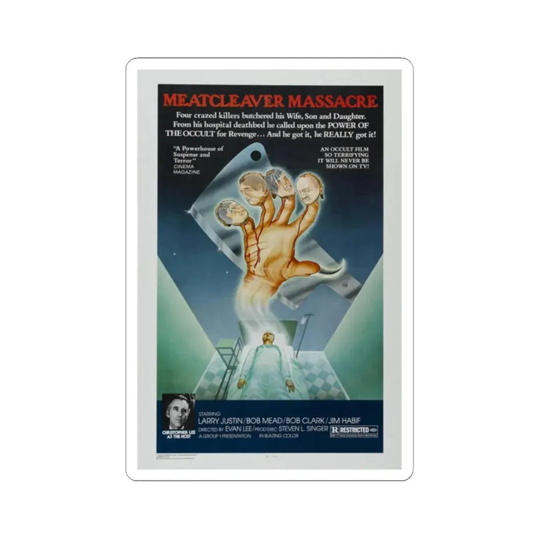 MEATCLEAVER MASSACRE 1976 Movie Poster - STICKER Vinyl Kiss-Cut Decal 2 Inch White - The Sticker Space