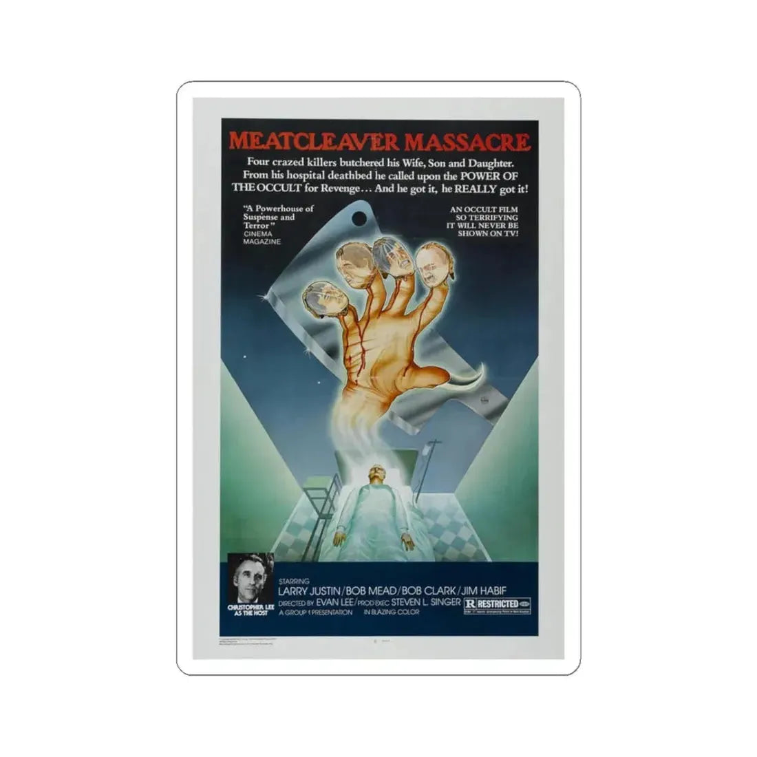 MEATCLEAVER MASSACRE 1976 Movie Poster - STICKER Vinyl Kiss-Cut Decal 3 Inch White - The Sticker Space