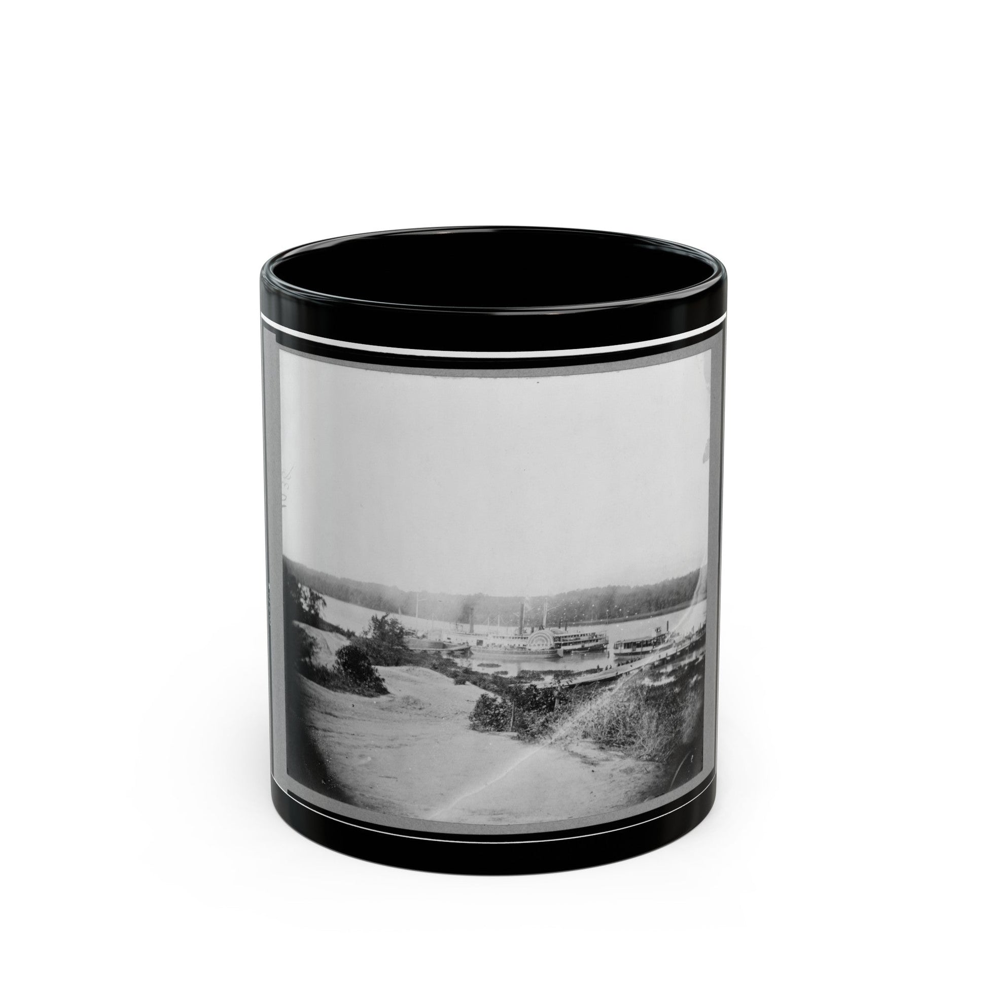 Medical Supply Boat Planter On Appomattox River, Virginia (U.S. Civil War) Black Coffee Mug-11oz-The Sticker Space