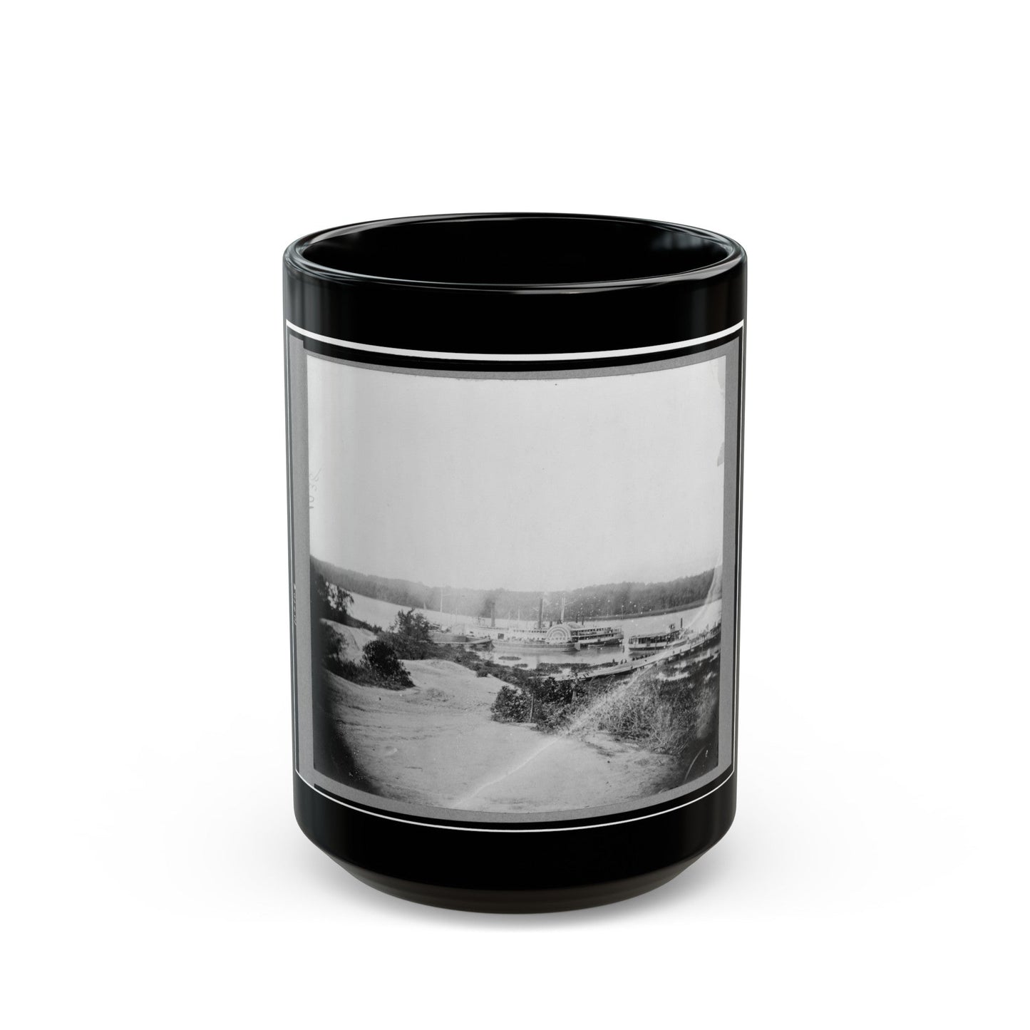 Medical Supply Boat Planter On Appomattox River, Virginia (U.S. Civil War) Black Coffee Mug-15oz-The Sticker Space