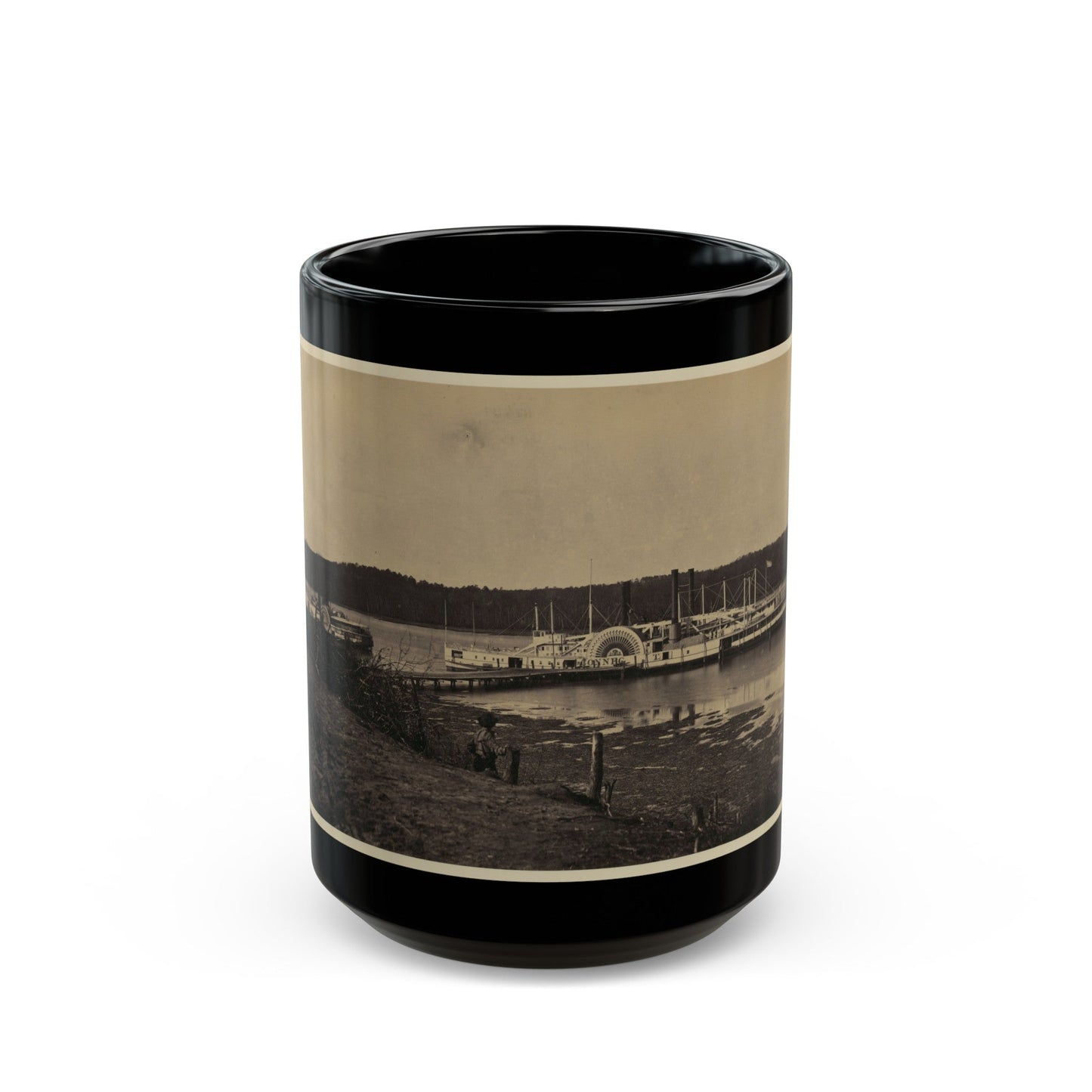 Medical Supply Ships Connecticut And Planter Docked At A Wharf On The Appomattox River (U.S. Civil War) Black Coffee Mug-15oz-The Sticker Space