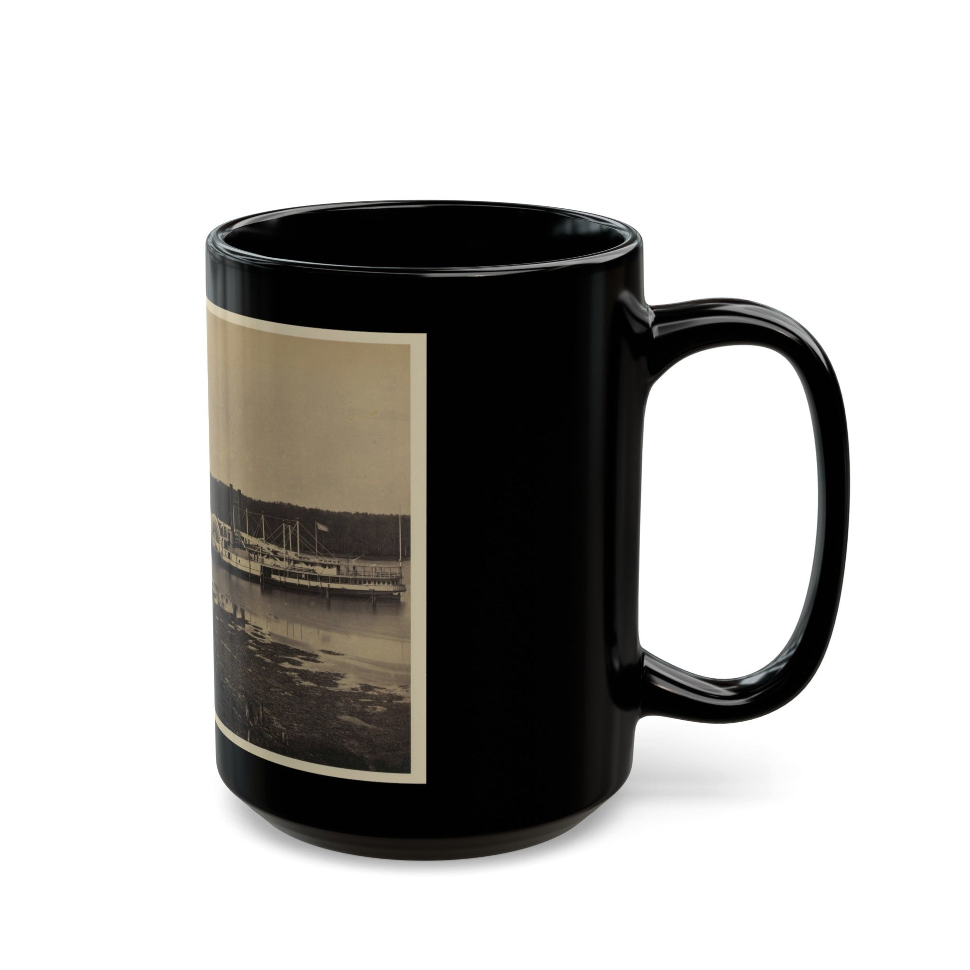 Medical Supply Ships Connecticut And Planter Docked At A Wharf On The Appomattox River (U.S. Civil War) Black Coffee Mug-The Sticker Space