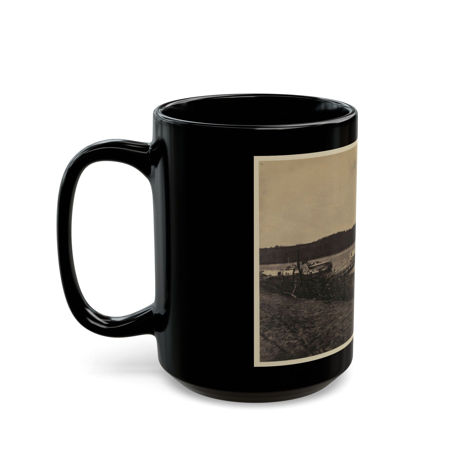 Medical Supply Ships Connecticut And Planter Docked At A Wharf On The Appomattox River (U.S. Civil War) Black Coffee Mug-The Sticker Space