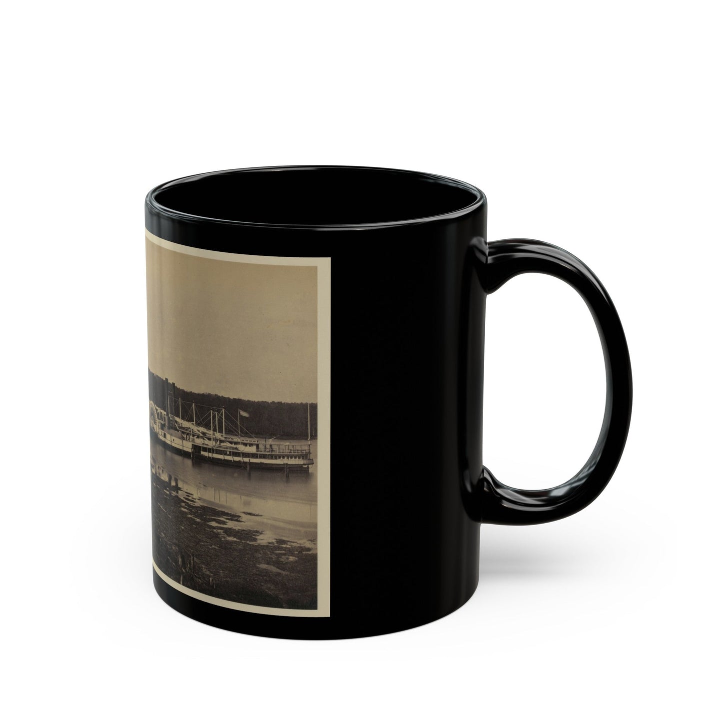 Medical Supply Ships Connecticut And Planter Docked At A Wharf On The Appomattox River (U.S. Civil War) Black Coffee Mug-The Sticker Space