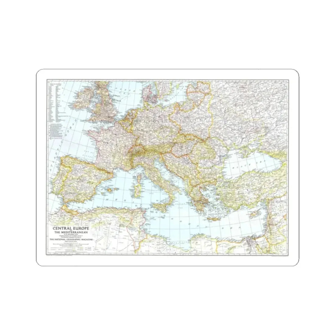 Mediterranean as of September 1 (1939) (Map) STICKER Vinyl Kiss-Cut Decal 2 Inch White - The Sticker Space