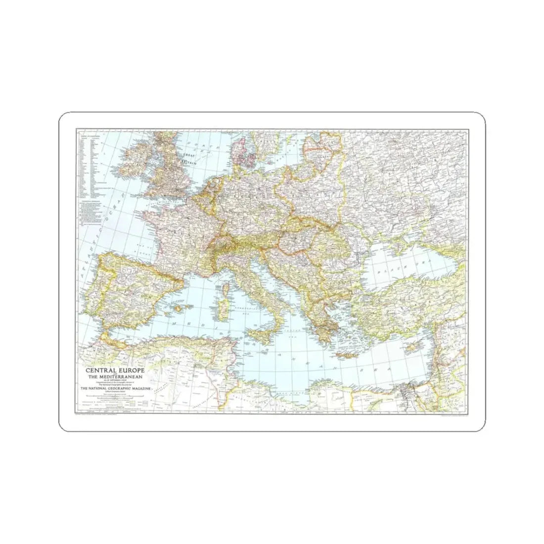 Mediterranean as of September 1 (1939) (Map) STICKER Vinyl Kiss-Cut Decal 3 Inch White - The Sticker Space