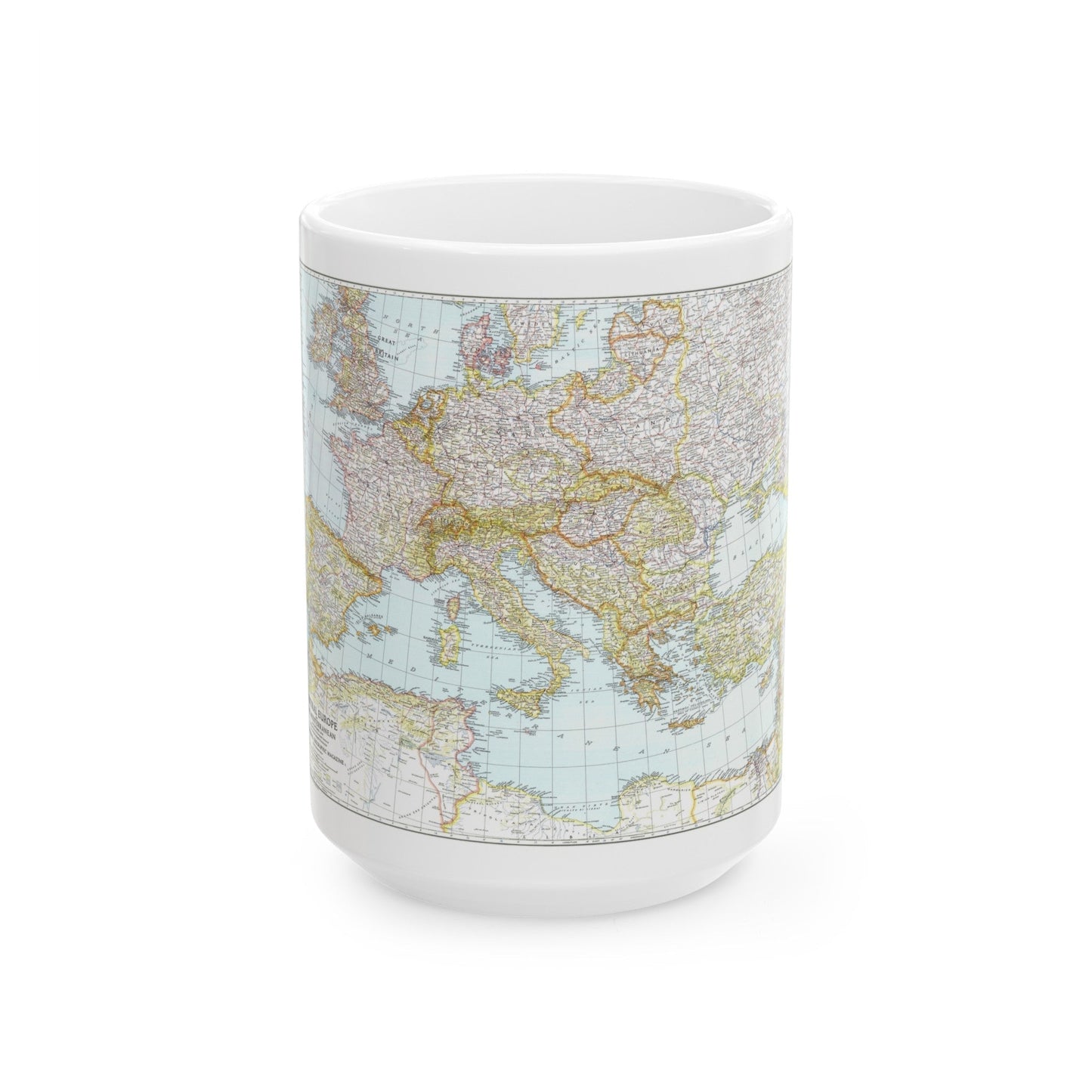 Mediterranean as of September 1 (1939) (Map) White Coffee Mug-15oz-The Sticker Space