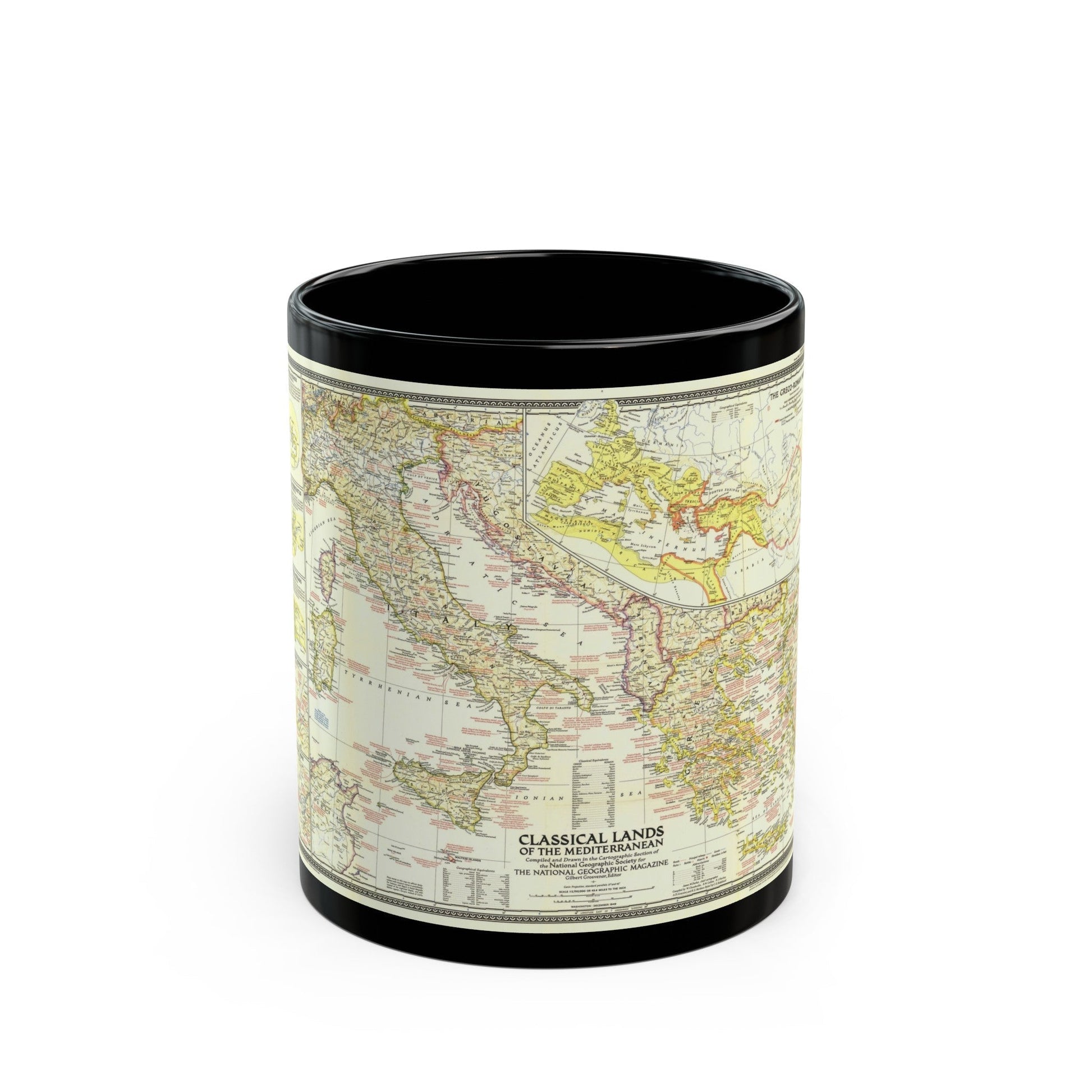 Mediterranean - Classical Lands (1949) (Map) Black Coffee Mug-11oz-The Sticker Space