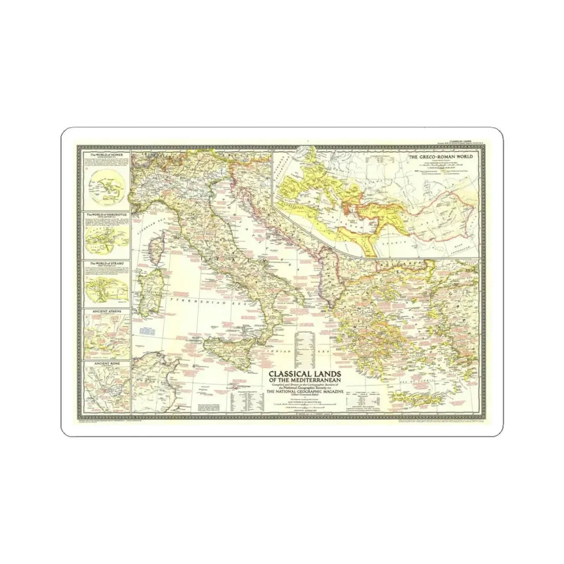 Mediterranean - Classical Lands (1949) (Map) STICKER Vinyl Kiss-Cut Decal 4 Inch White - The Sticker Space
