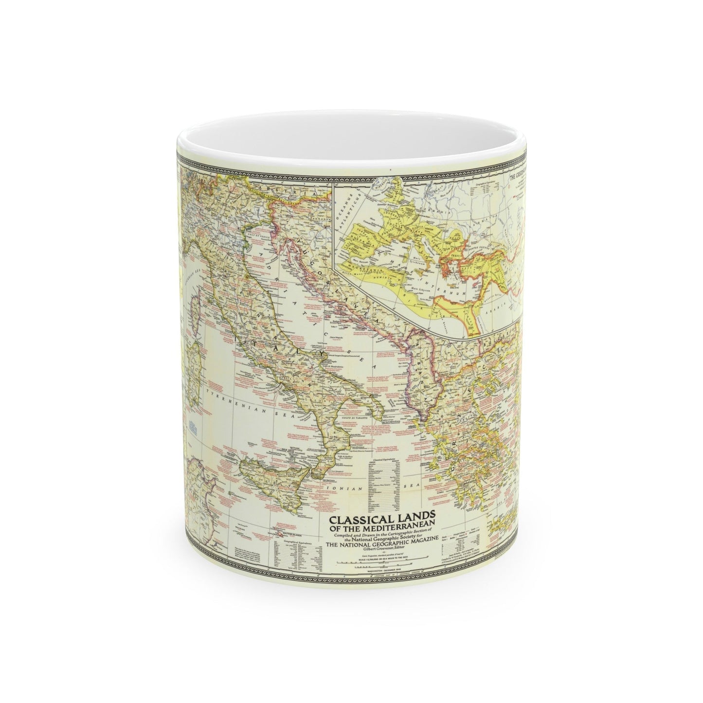 Mediterranean - Classical Lands (1949) (Map) White Coffee Mug-11oz-The Sticker Space